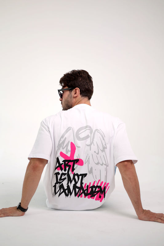Printed white oversized T-shirt