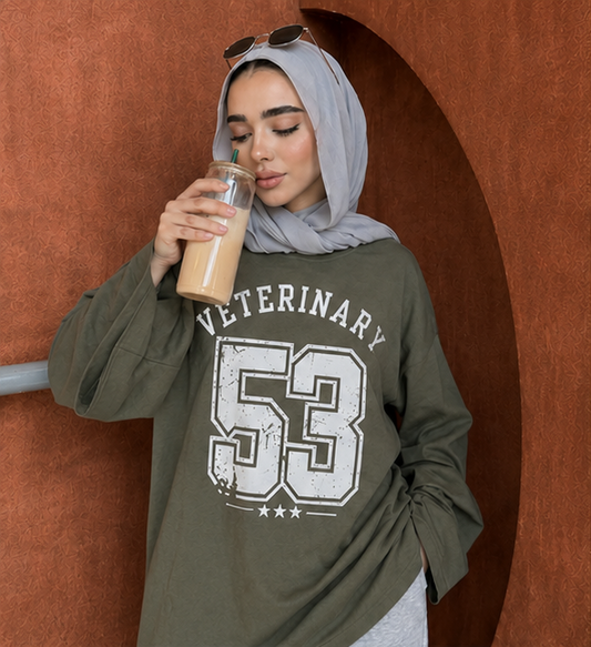 VETERINARY 53 Oversized Long Sleeve Tee - Army