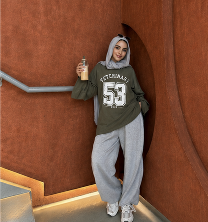 VETERINARY 53 Oversized Long Sleeve Tee - Army