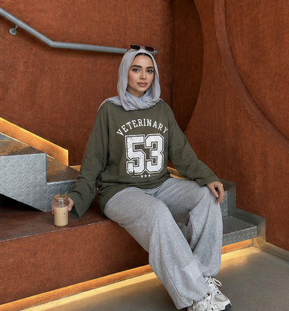 VETERINARY 53 Oversized Long Sleeve Tee - Army