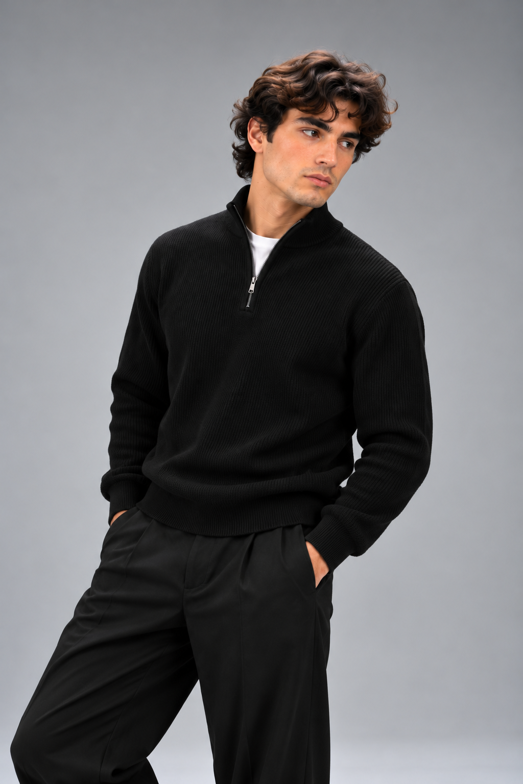 Black Zip Knit Sweater