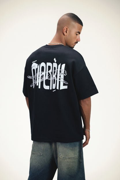 Marble Liquid Logo Oversized T-Shirt - Black {pre-order}