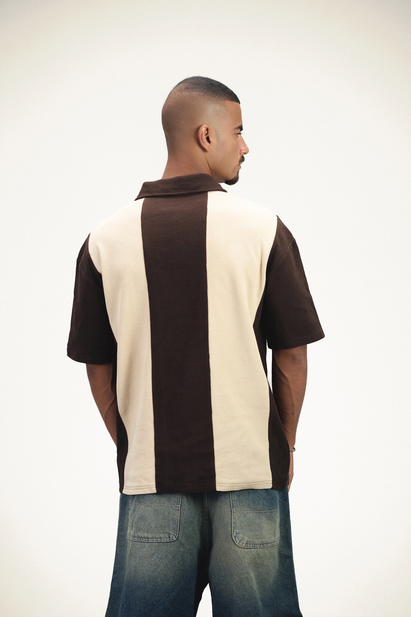 Beige & Brown “Marble Club” Oversized Polo T-Shirt