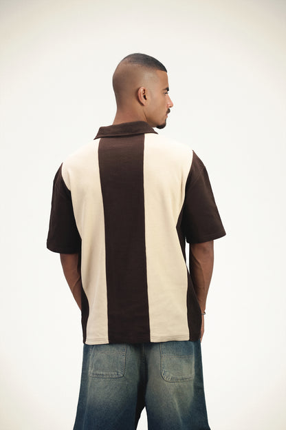 Beige & Brown “Marble Club” Oversized Polo T-Shirt