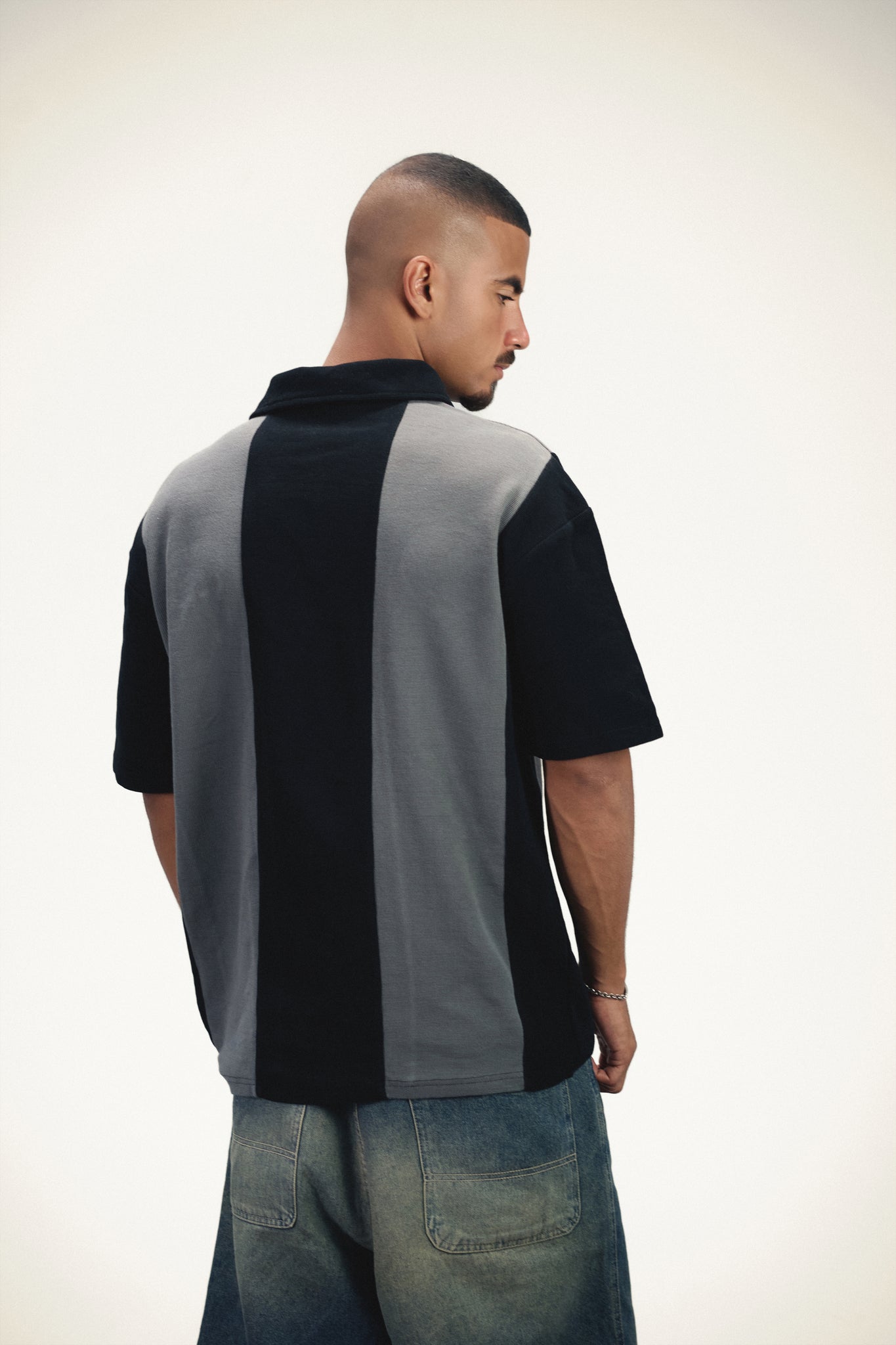 Black & Grey “Marble Club” Oversized Polo T-Shirt