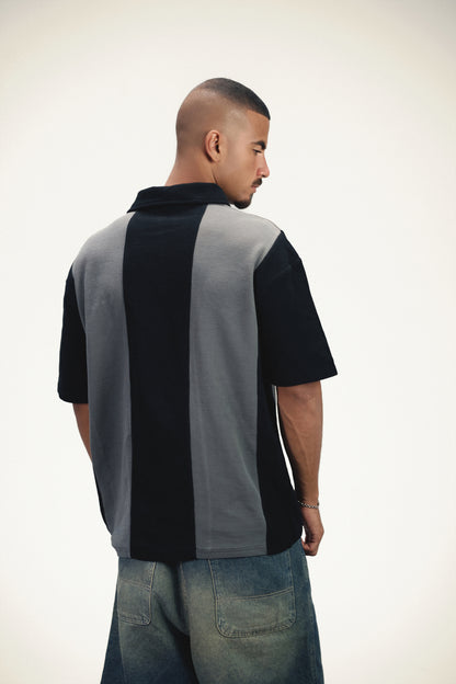Black & Grey “Marble Club” Oversized Polo T-Shirt