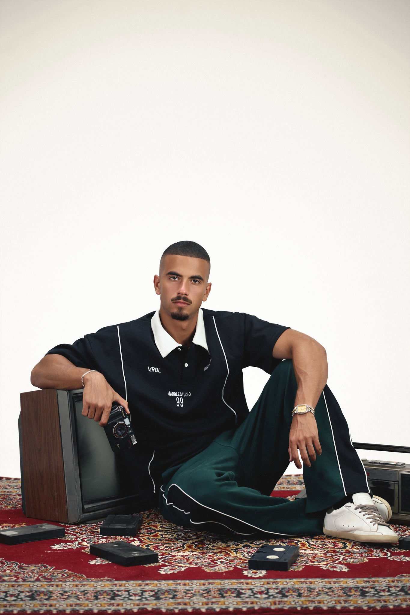 Marble Unstoppable Oversized Polo - Black