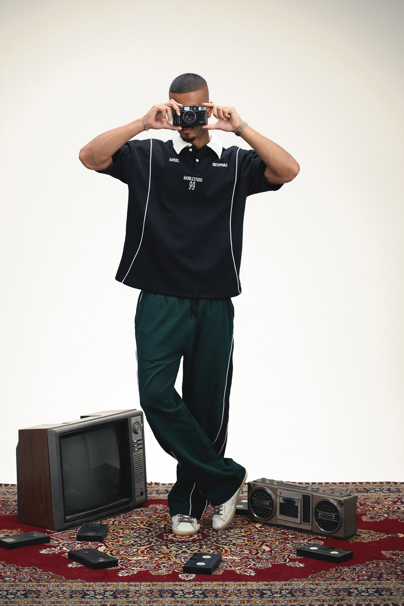 Marble Unstoppable Oversized Polo - Black