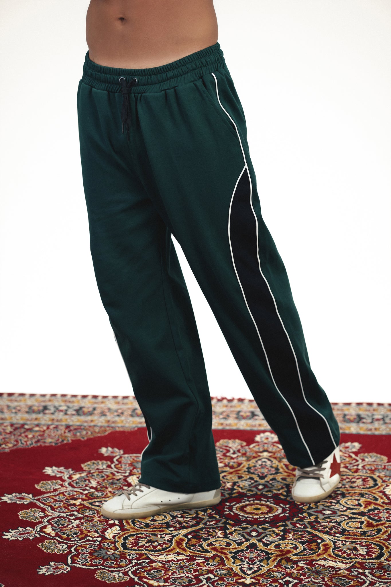 Marble Wide Leg Track Pants - Forest Green {pre-order}