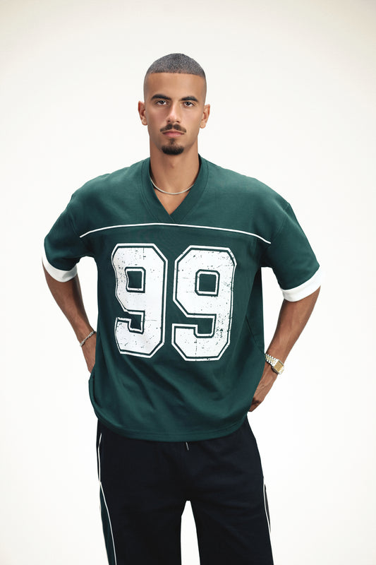 Marble Varsity V-Neck Oversized T-Shirt - Green