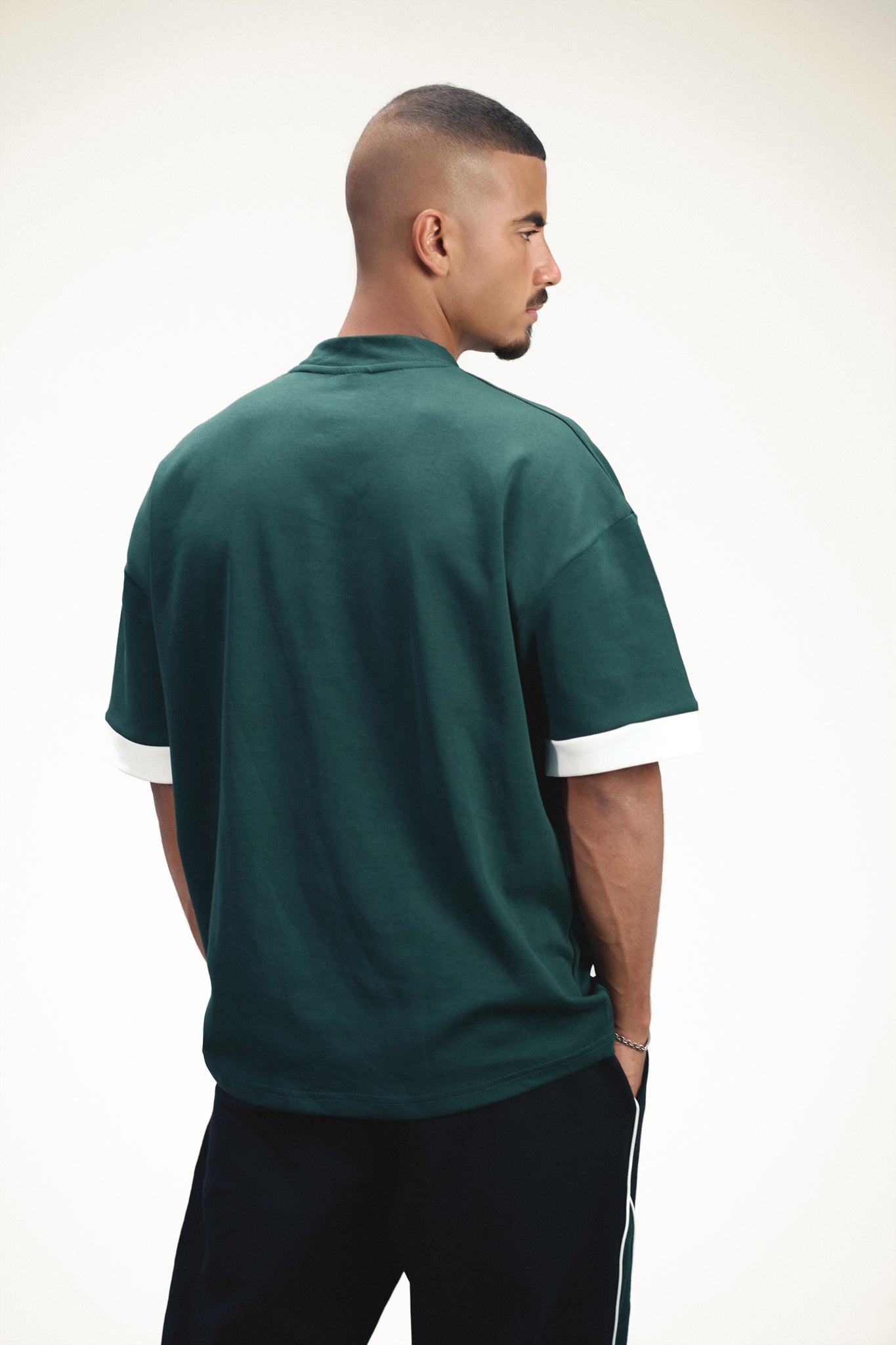 Marble Varsity V-Neck Oversized T-Shirt - Green