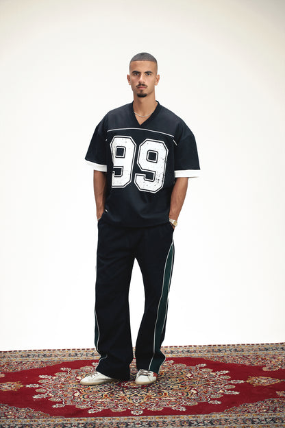 Marble Varsity V-Neck Oversized T-Shirt - Black
