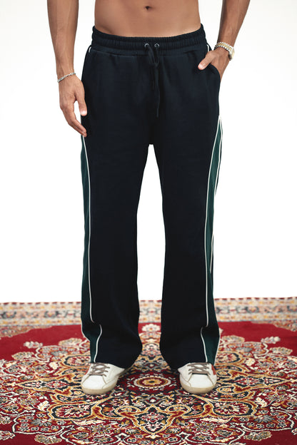 Marble Wide Leg Track Pants - Black/Forest Green {pre-order}