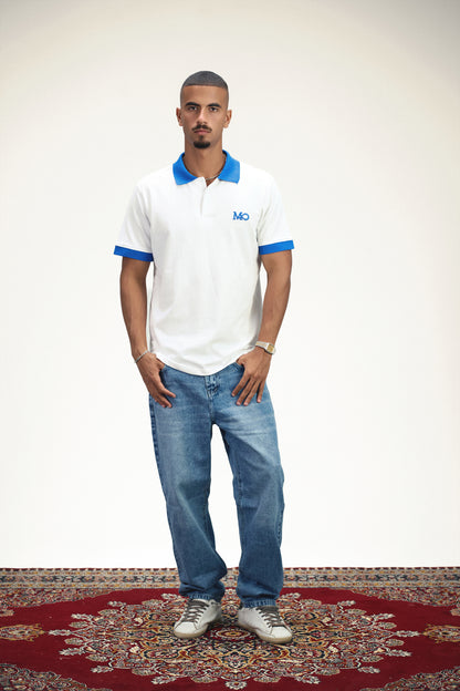 Marble Classic Polo Shirt - White/Royal Blue