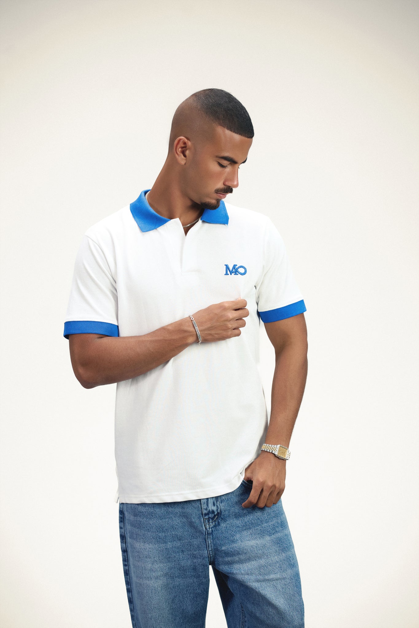 Marble Classic Polo Shirt - White/Royal Blue