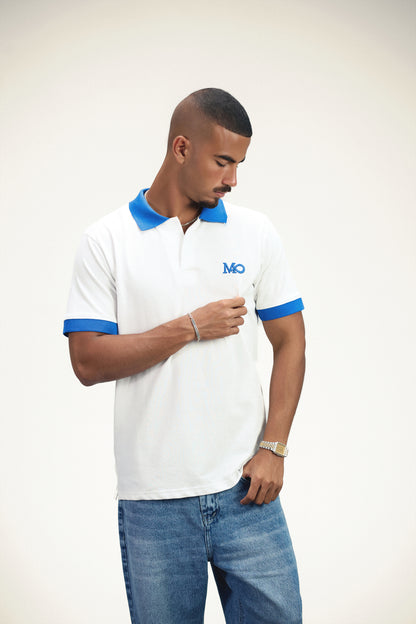 Marble Classic Polo Shirt - White/Royal Blue