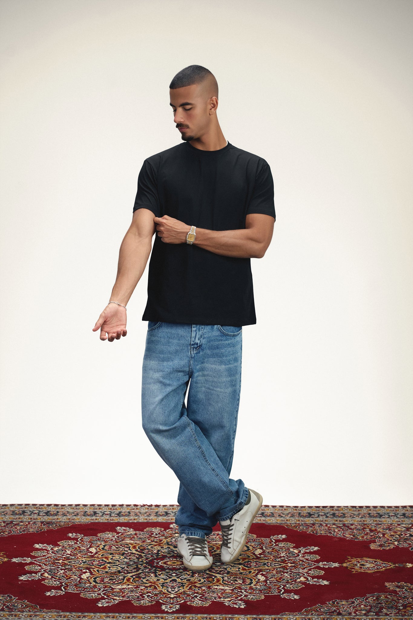 Black regular cotton T-shirt