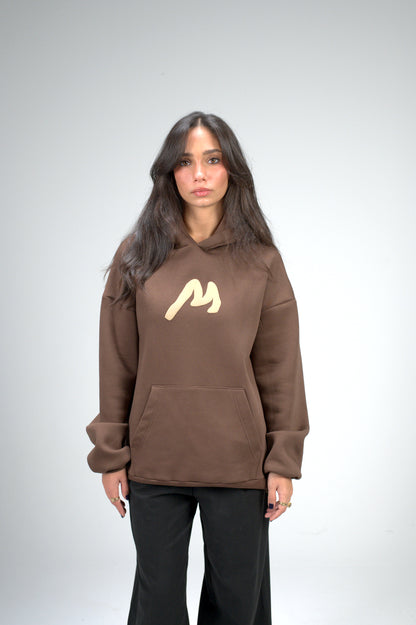 Brown “M” Puff Printed Oversized Hoodie