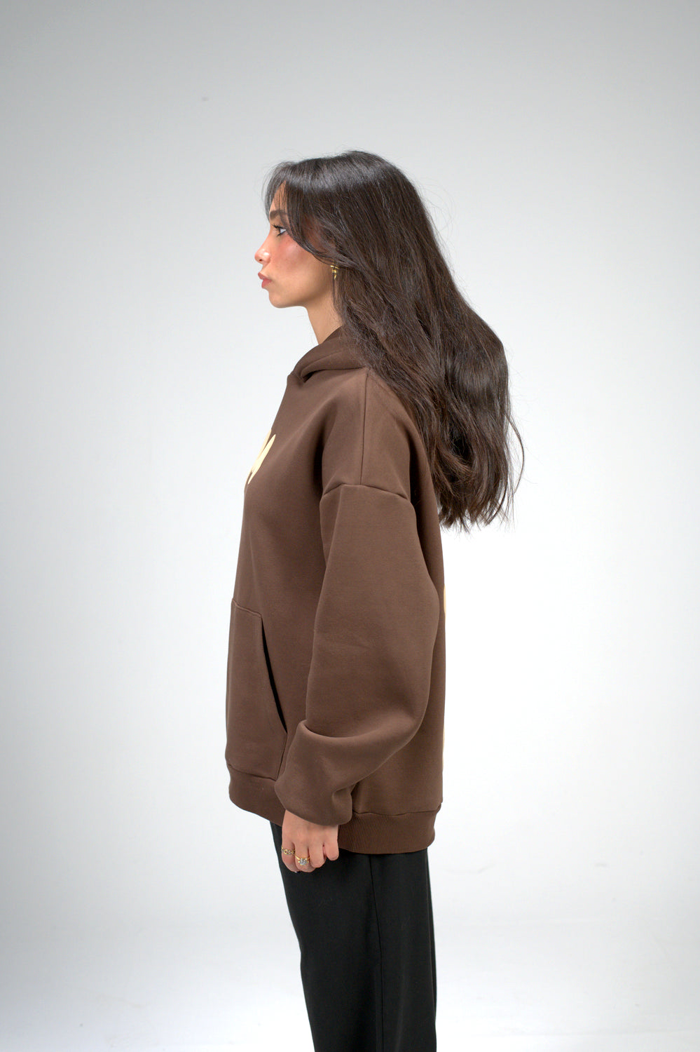 Brown “M” Puff Printed Oversized Hoodie