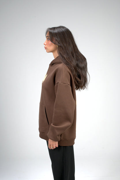 Brown “M” Puff Printed Oversized Hoodie