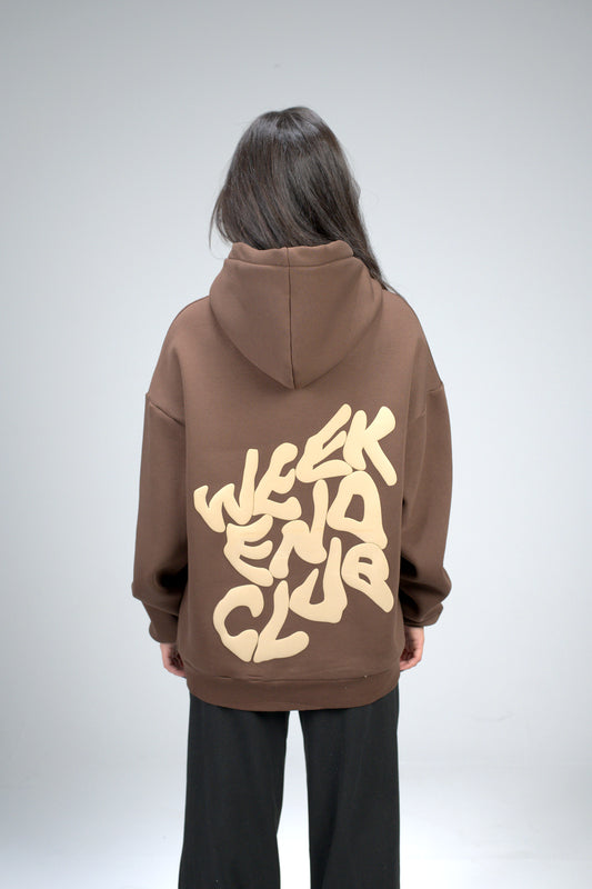 Brown “M” Puff Printed Oversized Hoodie