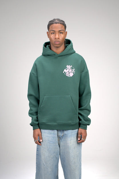Dark Green “The Marble Club” Printed Oversized Hoodie