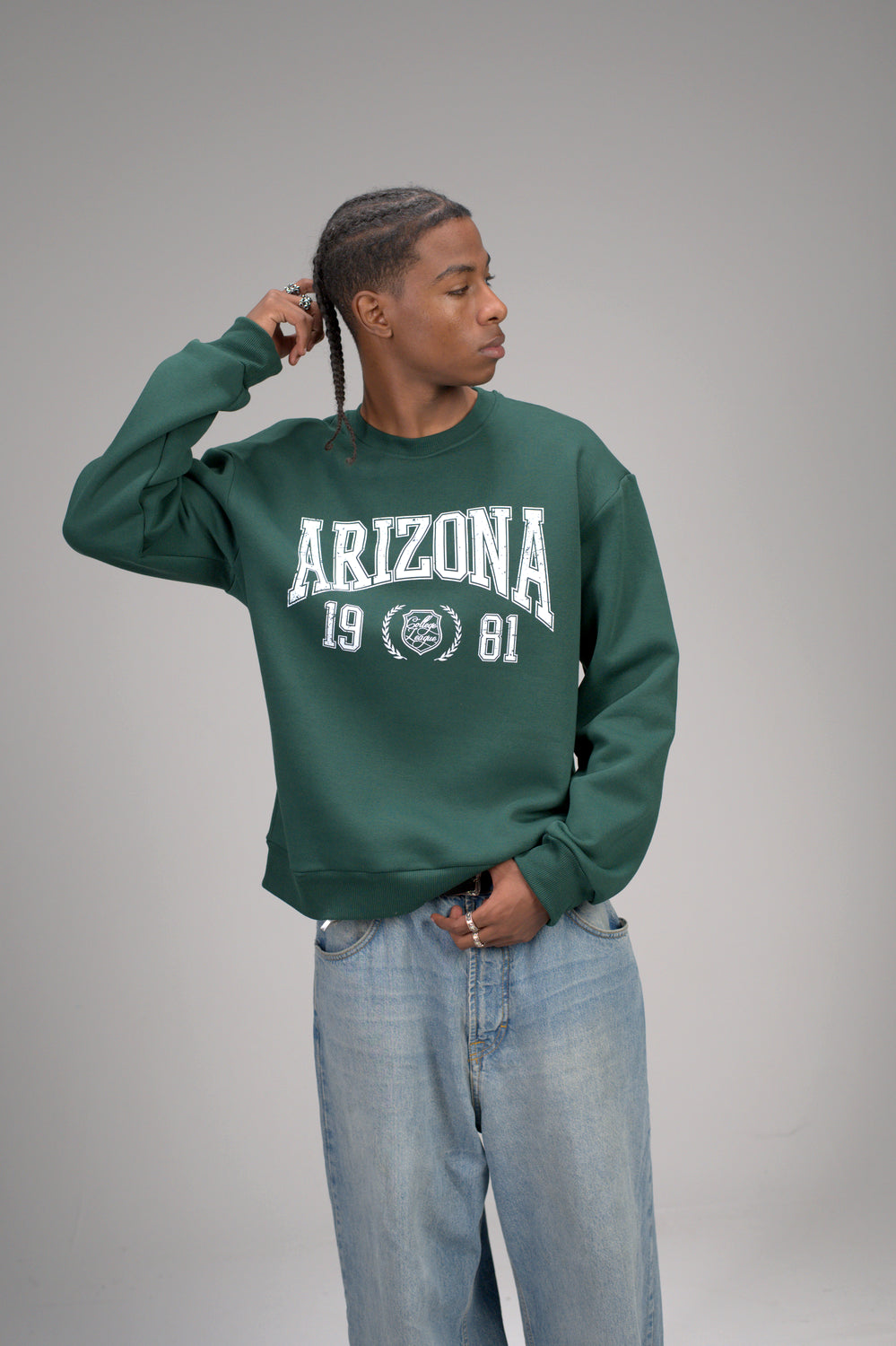 Dark Green “ARIZONA” Printed Oversized Sweatshirt