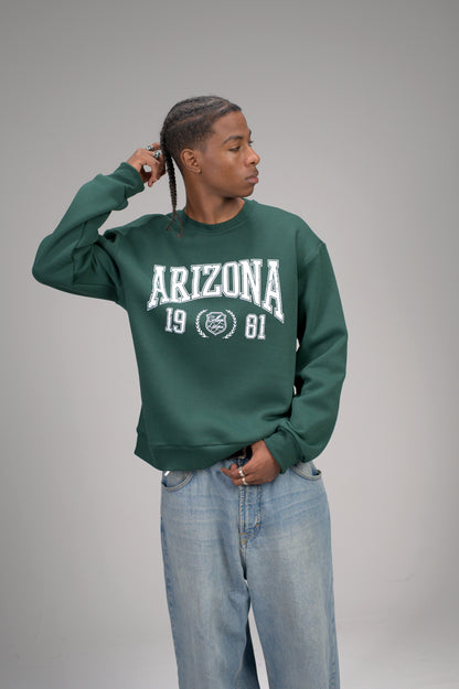 Dark Green “ARIZONA” Printed Oversized Sweatshirt