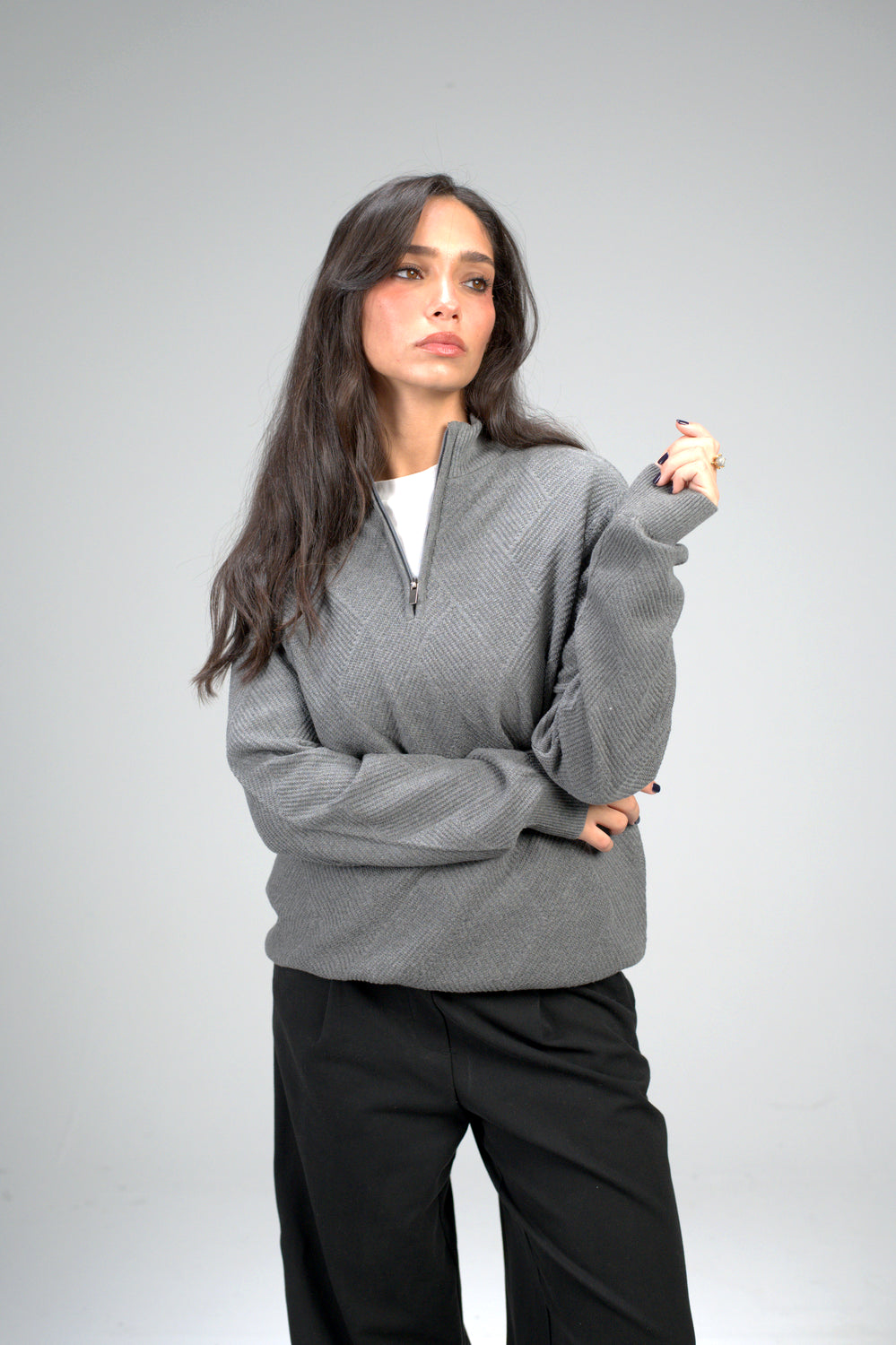 Stone Zip Knit Sweater – Textured Pattern