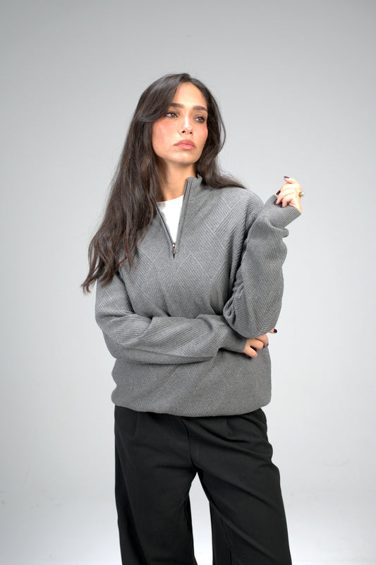 Stone Zip Knit Sweater – Textured Pattern