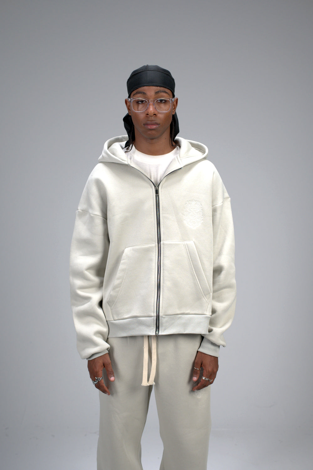 Silver Boxy Embroidered Set