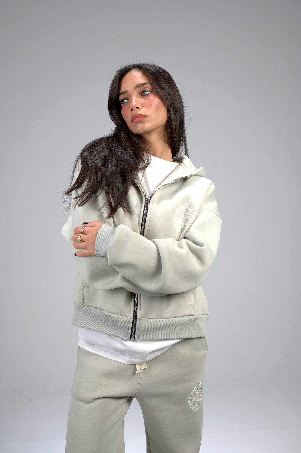 Silver Boxy Embroidered Set