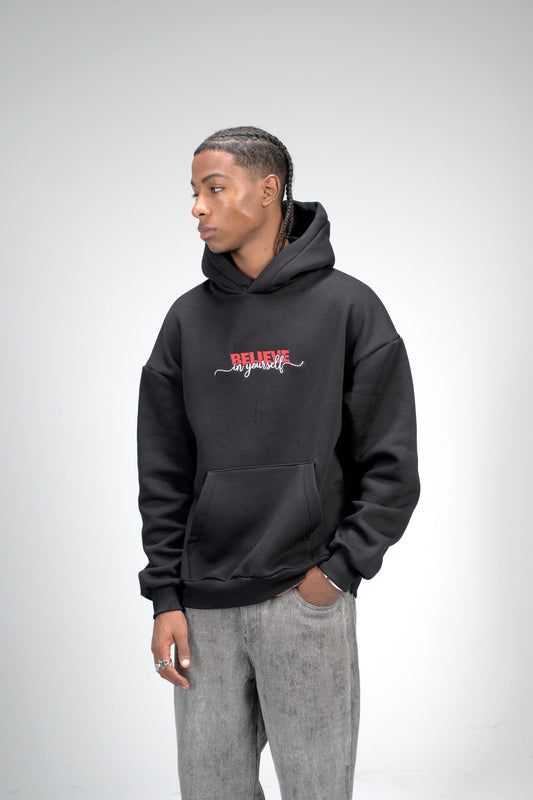 Black “Believe in Yourself” Embroidered Oversized Hoodie
