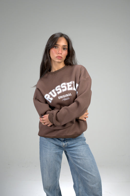 Brown “RUSSELL Original” Printed Oversized Sweatshirt