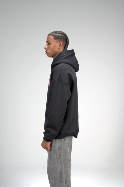 Black “ATHLETIC Varsity” Printed Oversized Hoodie