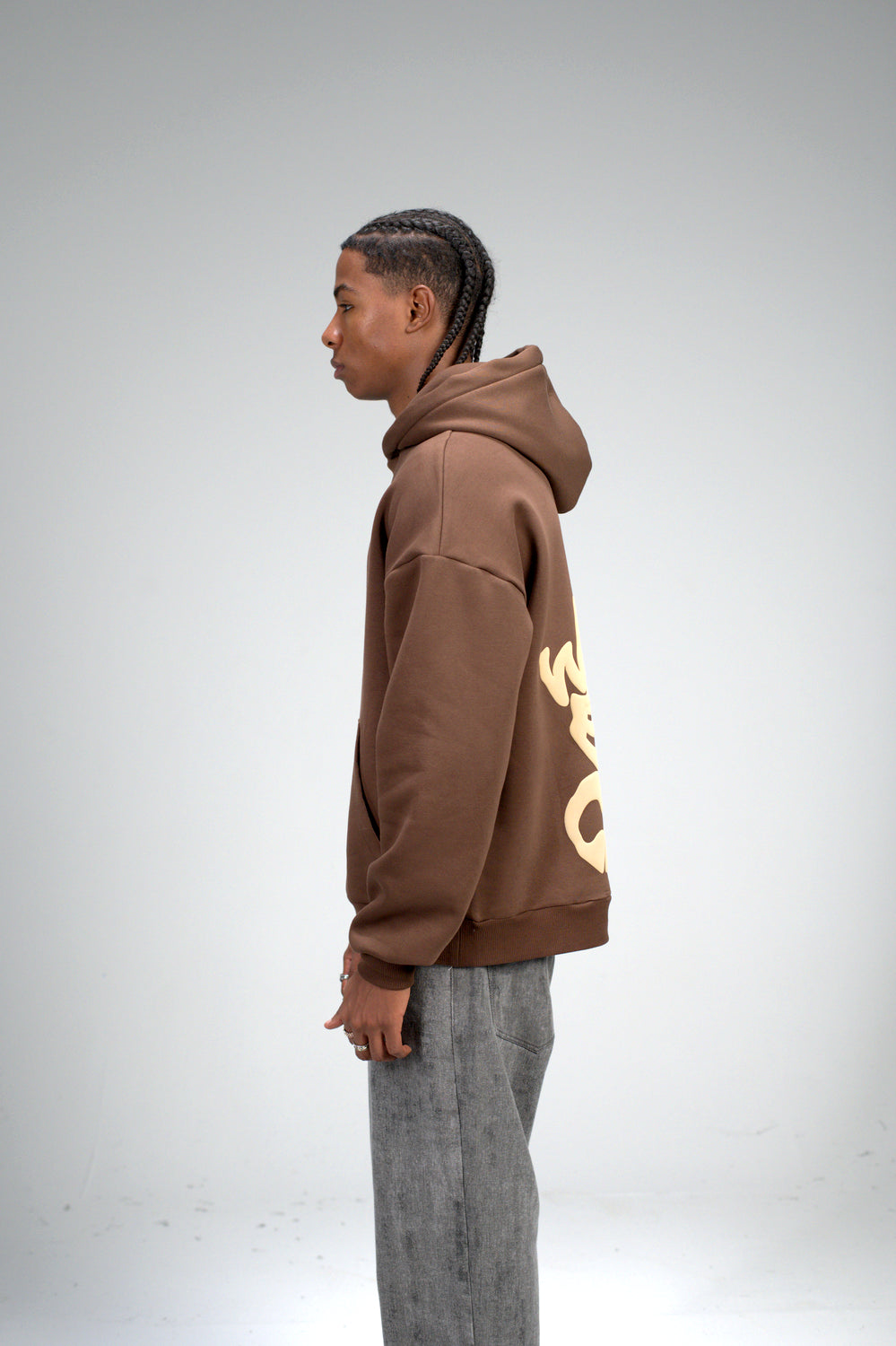 Brown “M” Puff Printed Oversized Hoodie