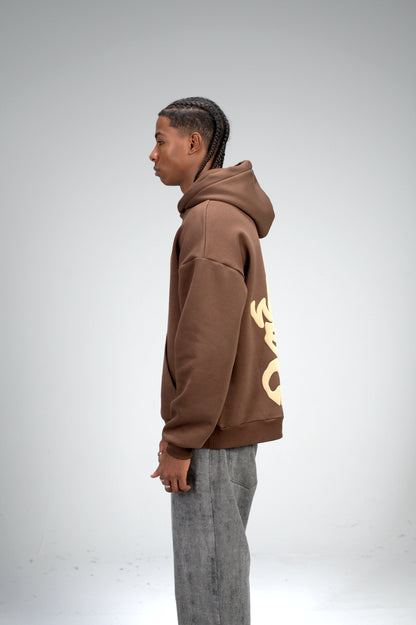 Brown “M” Puff Printed Oversized Hoodie
