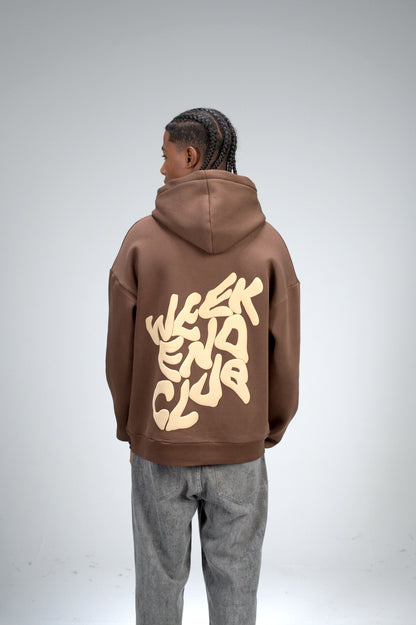 Brown “M” Puff Printed Oversized Hoodie