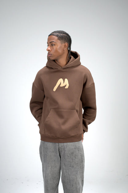 Brown “M” Puff Printed Oversized Hoodie