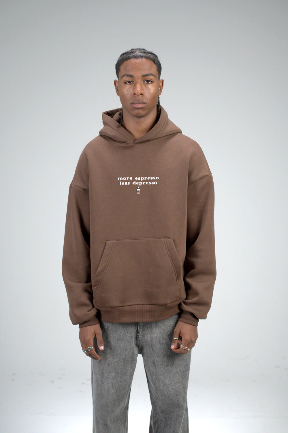 Brown “More Espresso” Embroidered Oversized Hoodie