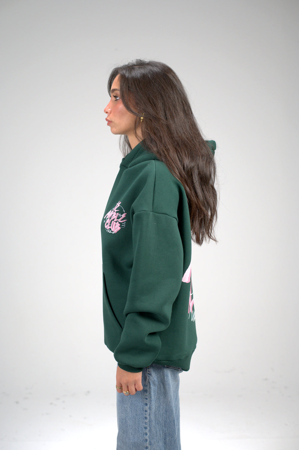 Dark Green “The Marble Club” Printed Oversized Hoodie