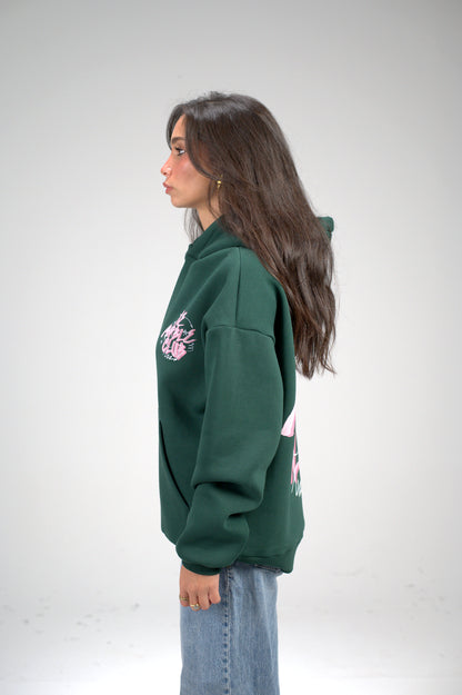 Dark Green “The Marble Club” Printed Oversized Hoodie