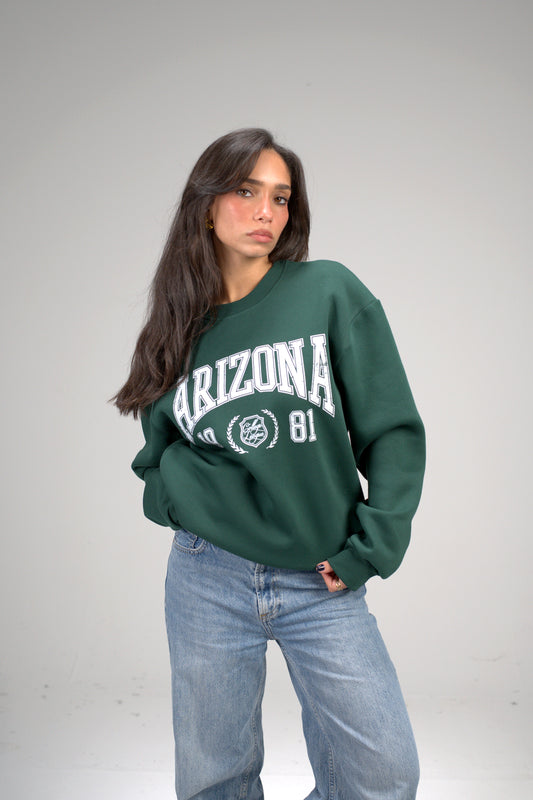 Dark Green “ARIZONA” Printed Oversized Sweatshirt