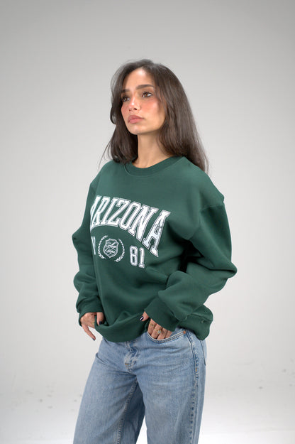 Dark Green “ARIZONA” Printed Oversized Sweatshirt