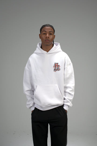 White “Stop Trying To Be Perfect” Printed Oversized Hoodie