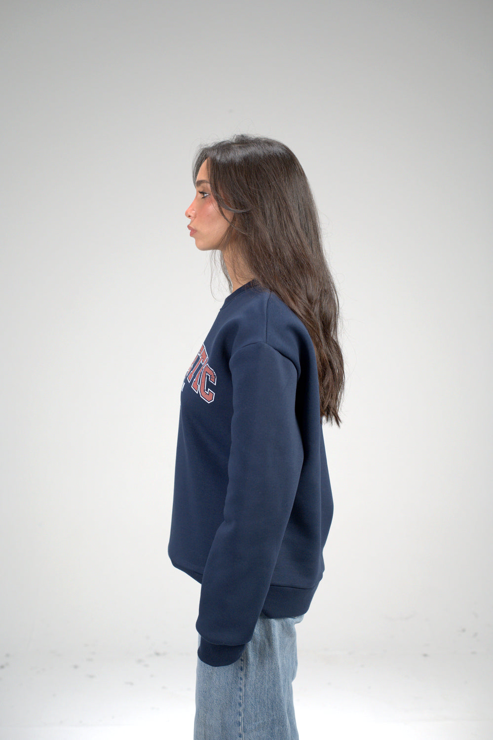 Dark Blue “ATHLETIC Varsity” Printed Oversized Sweatshirt