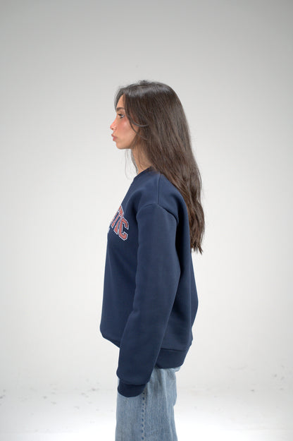 Dark Blue “ATHLETIC Varsity” Printed Oversized Sweatshirt
