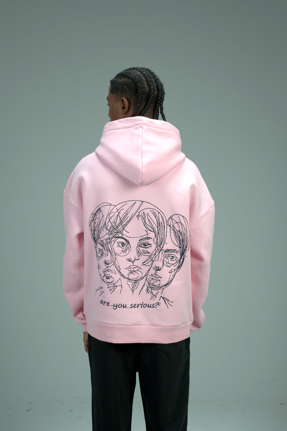 Pink “Are You Serious?” Printed Oversized Hoodie