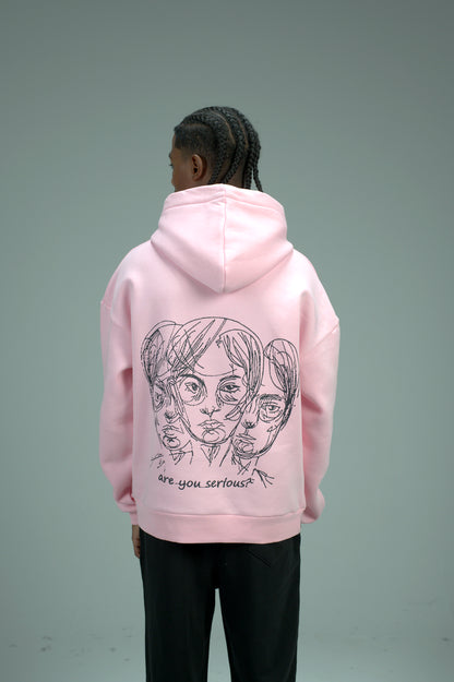 Pink “Are You Serious?” Printed Oversized Hoodie