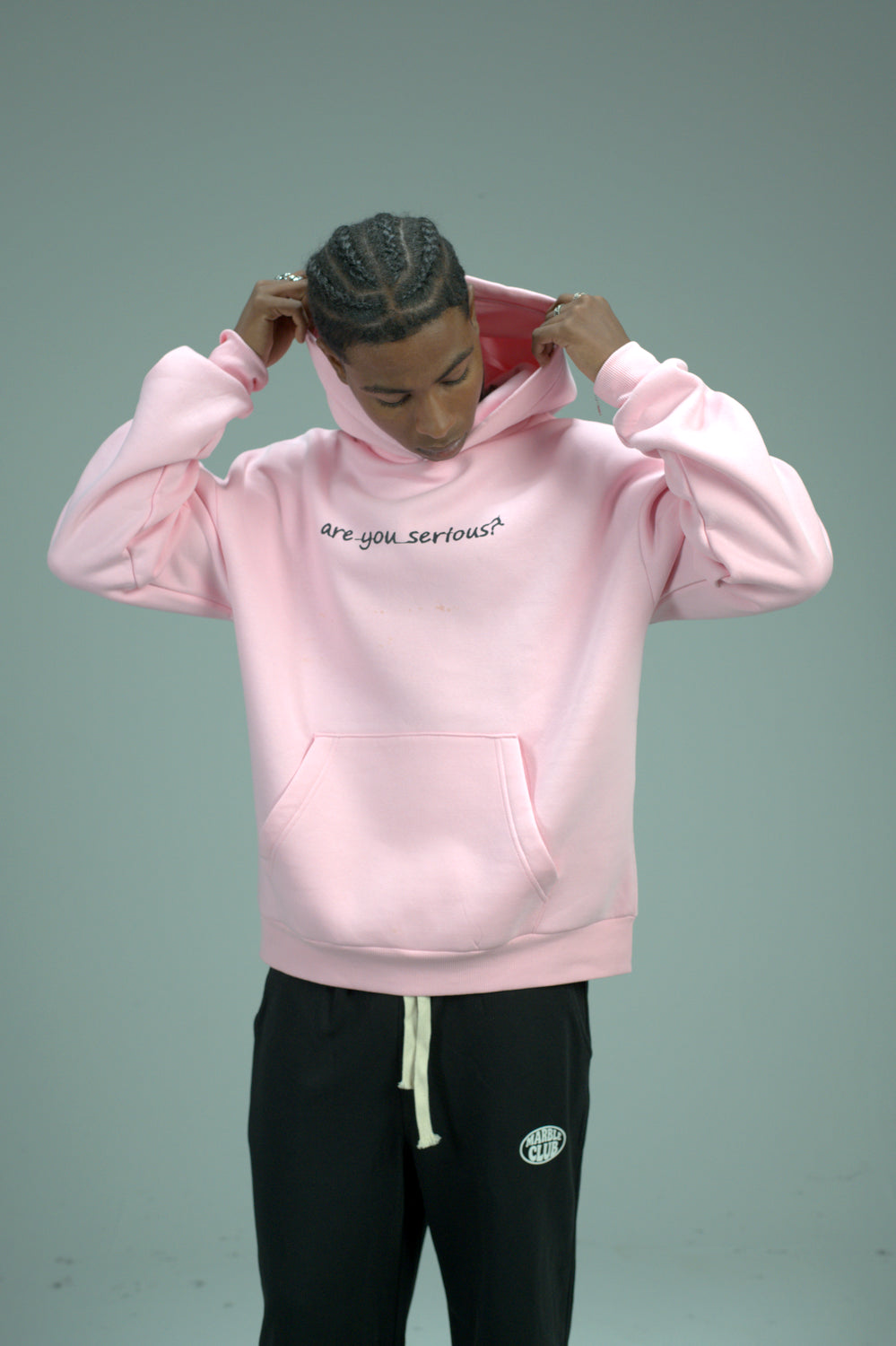 Pink “Are You Serious?” Printed Oversized Hoodie